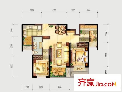 萬科玲瓏灣十三號樓88平戶型圖 2室2廳1衛(wèi)1廚