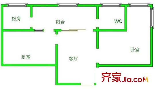 解放西路單位宿舍 2室 戶型圖