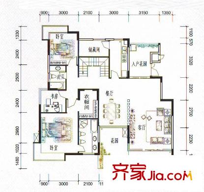 觀山湖1號(hào)戶(hù)型圖底躍B戶(hù)型 下層戶(hù)型圖下層 5室3廳2衛(wèi)1廚