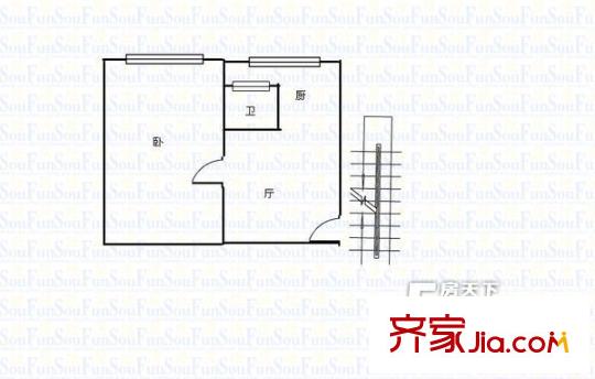 市西路浣沙巷工商局宿舍 1室 戶型圖