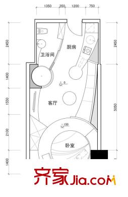 百靈時(shí)尚天地戶型圖3號(hào)戶型 1室1廳1衛(wèi)1廚