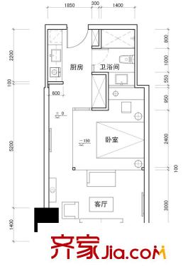 百靈時(shí)尚天地戶型圖2號(hào)戶型 1室1廳1衛(wèi)1廚