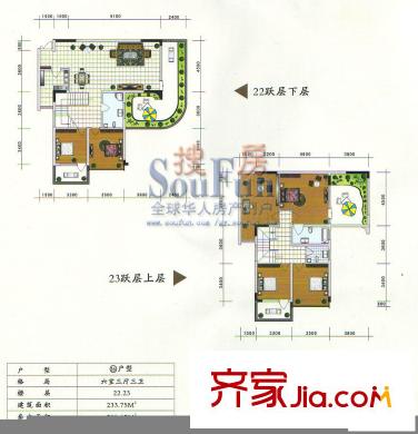 靖陽宏橋水岸戶型圖6室3廳3衛(wèi)1廚
