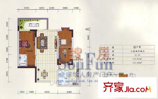靖陽宏橋水岸戶型圖3室2廳2衛(wèi)1廚