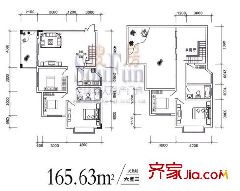 天然居戶型圖花園B組團(tuán)2#樓躍式 6室3廳2衛(wèi)1廚