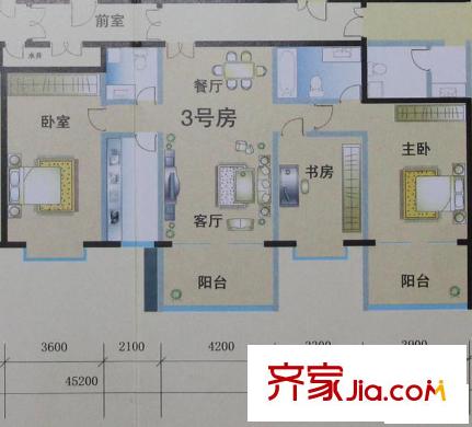 花樣年華3號房戶型158.80平方米 3室2廳2衛(wèi)1廚