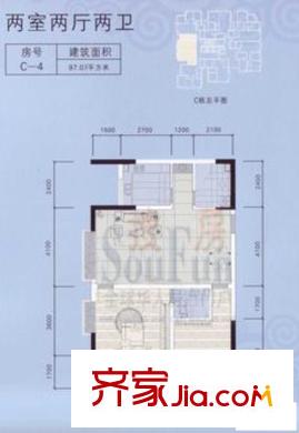 祥源大廈戶型圖C-4 2室2廳2衛(wèi)1廚