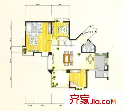 金元國際新城戶型圖3Bb戶型 3室2廳2衛(wèi)1廚