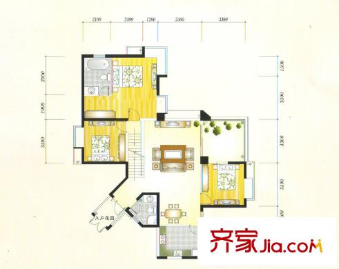 金元國際新城戶型圖3Ba戶型 3室2廳2衛(wèi)1廚