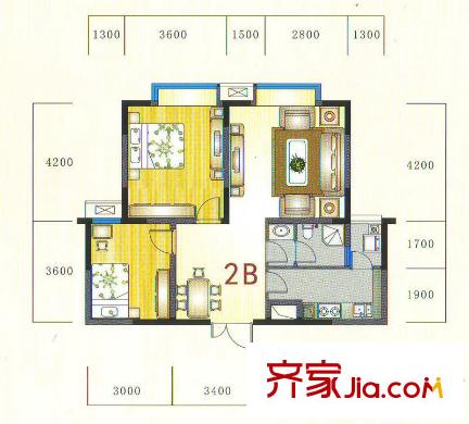 金元國際新城戶型圖2b戶型 2室2廳1衛(wèi)1廚