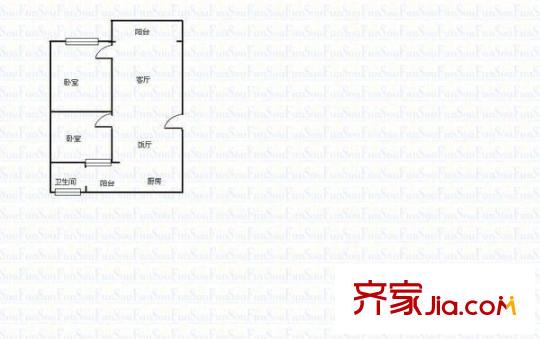 解放西路交警支隊宿舍 2室 戶型圖
