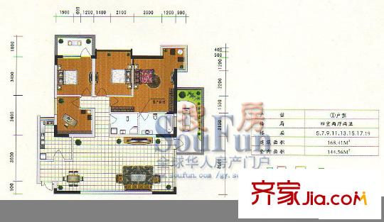 靖陽(yáng)宏橋水岸戶型圖4室2廳2衛(wèi)1廚