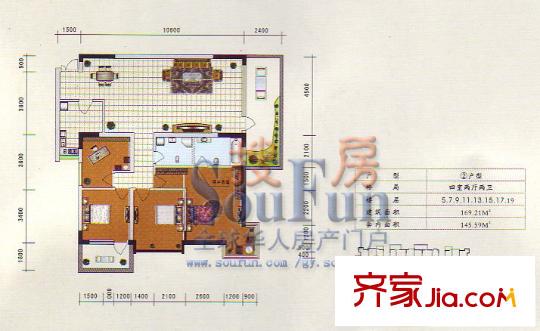 靖陽(yáng)宏橋水岸戶型圖4室2廳2衛(wèi)1廚