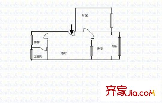解放西路單位宿舍 2室 戶型圖