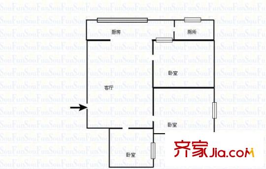 解放西路單位宿舍 3室 戶型圖
