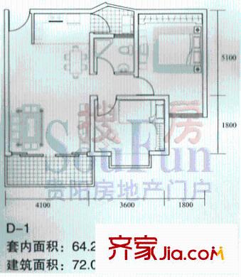 黔城美景戶型圖2室2廳1衛(wèi)1廚