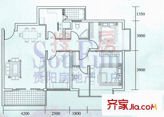 黔城美景戶型圖A-2 3室2廳2衛(wèi)1廚