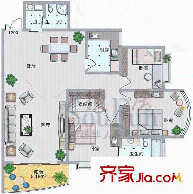 城市方舟戶型圖3室2廳2衛(wèi)1廚
