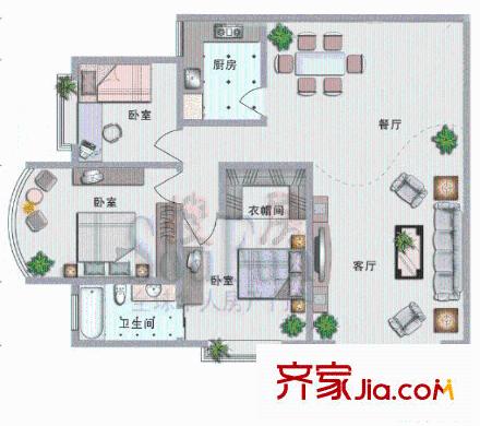 城市方舟戶型圖3室2廳1衛(wèi)1廚