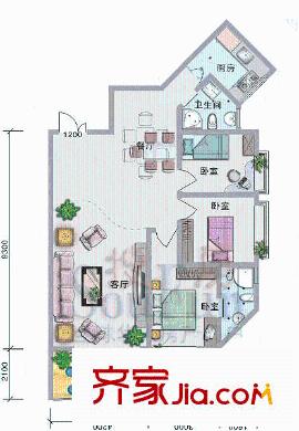 城市方舟戶型圖3室2廳2衛(wèi)1廚