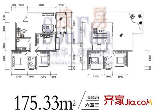 天然居戶型圖花園B組團(tuán)2#樓躍式 6室3廳2衛(wèi)1廚