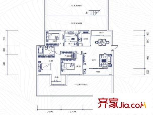中鐵逸都國際D組團花園洋房戶型圖 3室2廳2衛(wèi)1廚