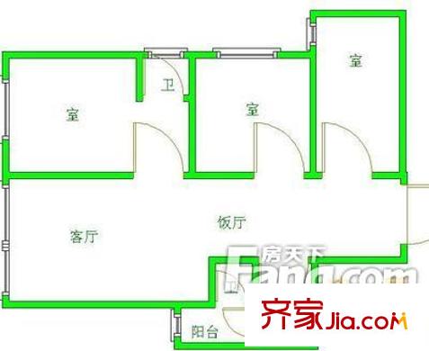 天恒城市花園戶型圖4 2室1廳1衛(wèi)1廚