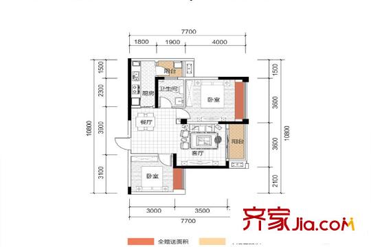大川白金城兩室兩廳兩衛(wèi)雙陽臺 2室2廳2衛(wèi)1廚