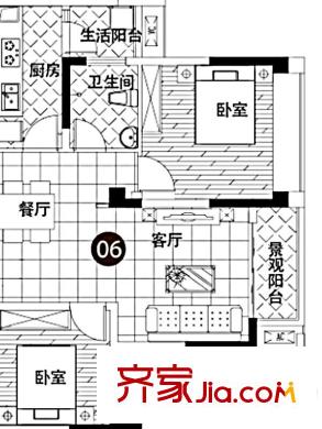 大川白金城A3-1組團2#樓6號房 2室2廳1衛(wèi)1廚