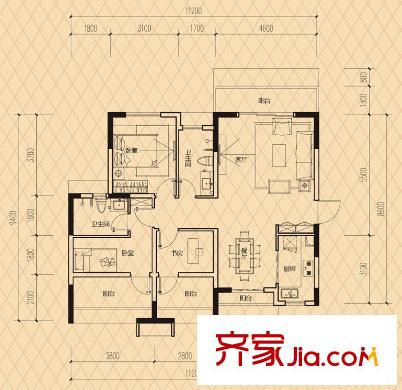 萬(wàn)科勁嘉金域華府戶型圖A16棟一單元4號(hào)戶型、二單元1號(hào)戶型 3室2廳2衛(wèi)1廚
