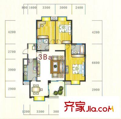 金元國際新城戶型圖3Ba1戶型 3室2廳2衛(wèi)1廚