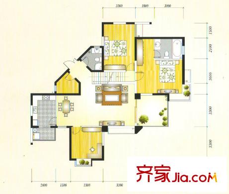 金元國際新城戶型圖3Cg戶型 3室2廳2衛(wèi)1廚