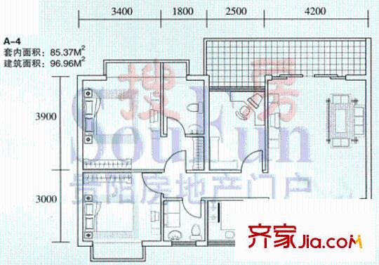 黔城美景戶型圖3室2廳2衛(wèi)1廚