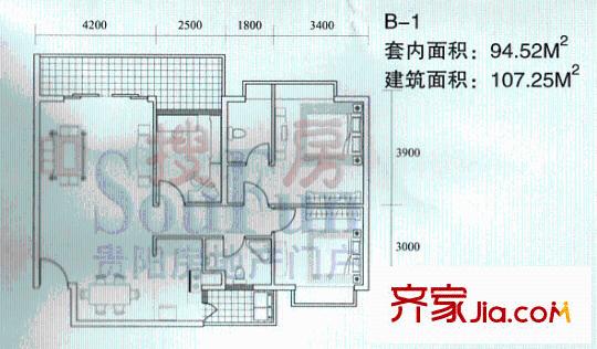 黔城美景戶型圖3室2廳2衛(wèi)1廚
