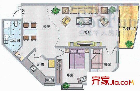 城市方舟戶型圖2室2廳1衛(wèi)1廚