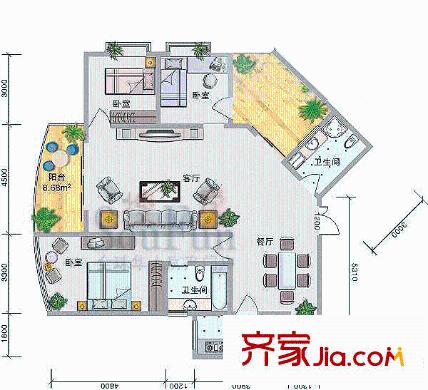 城市方舟戶型圖3室2廳2衛(wèi)1廚