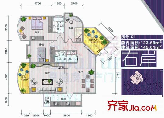 城市方舟戶型圖2室2廳2衛(wèi)1廚