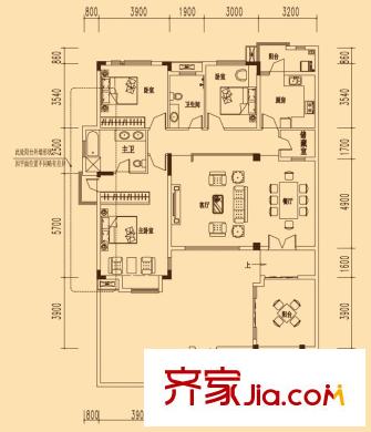 萬科勁嘉金域華府戶型圖藍(lán)調(diào)空間情景美墅1層戶型 3室2廳2衛(wèi)1廚