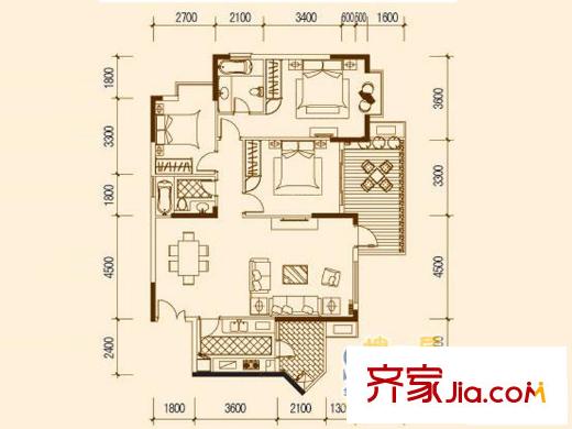 澗橋泊林戶型圖B戶型 3室2廳2衛(wèi)1廚