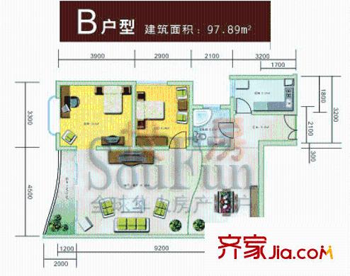 帝豪名都戶型圖2室2廳1衛(wèi)1廚