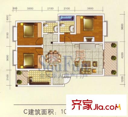 云凱熙園戶(hù)型圖C戶(hù)型 3室2廳2衛(wèi)1廚
