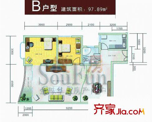 帝豪名都戶型圖2室1廳1衛(wèi)1廚