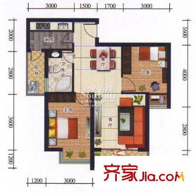 上河城戶型圖C1戶型 2室2廳1衛(wèi)1廚