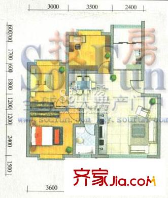 城市山水公園戶型圖D3/D5棟 3室2廳1衛(wèi)1廚