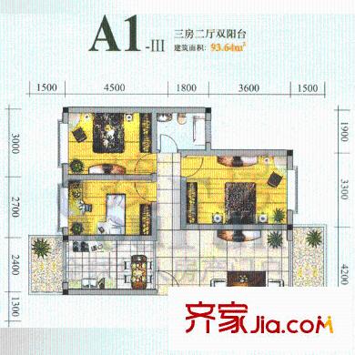 城市山水公園戶型圖3室2廳1衛(wèi)1廚