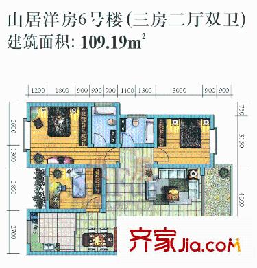 城市山水公園戶型圖3室2廳2衛(wèi)1廚