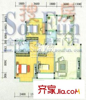 城市山水公園戶型圖F4/F5棟 3室2廳2衛(wèi)1廚