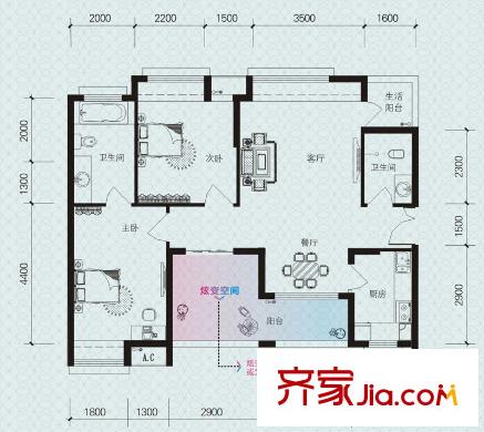 保利溫泉新城戶型圖大城小戶A1戶型 2室2廳2衛(wèi)1廚
