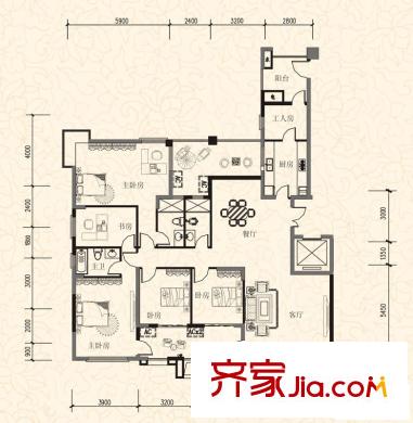 保利溫泉新城戶型圖A1-1戶型 5室2廳3衛(wèi)1廚