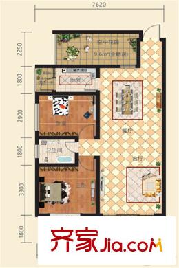 貴安第一城住房戶型01 2室2廳1衛(wèi)1廚